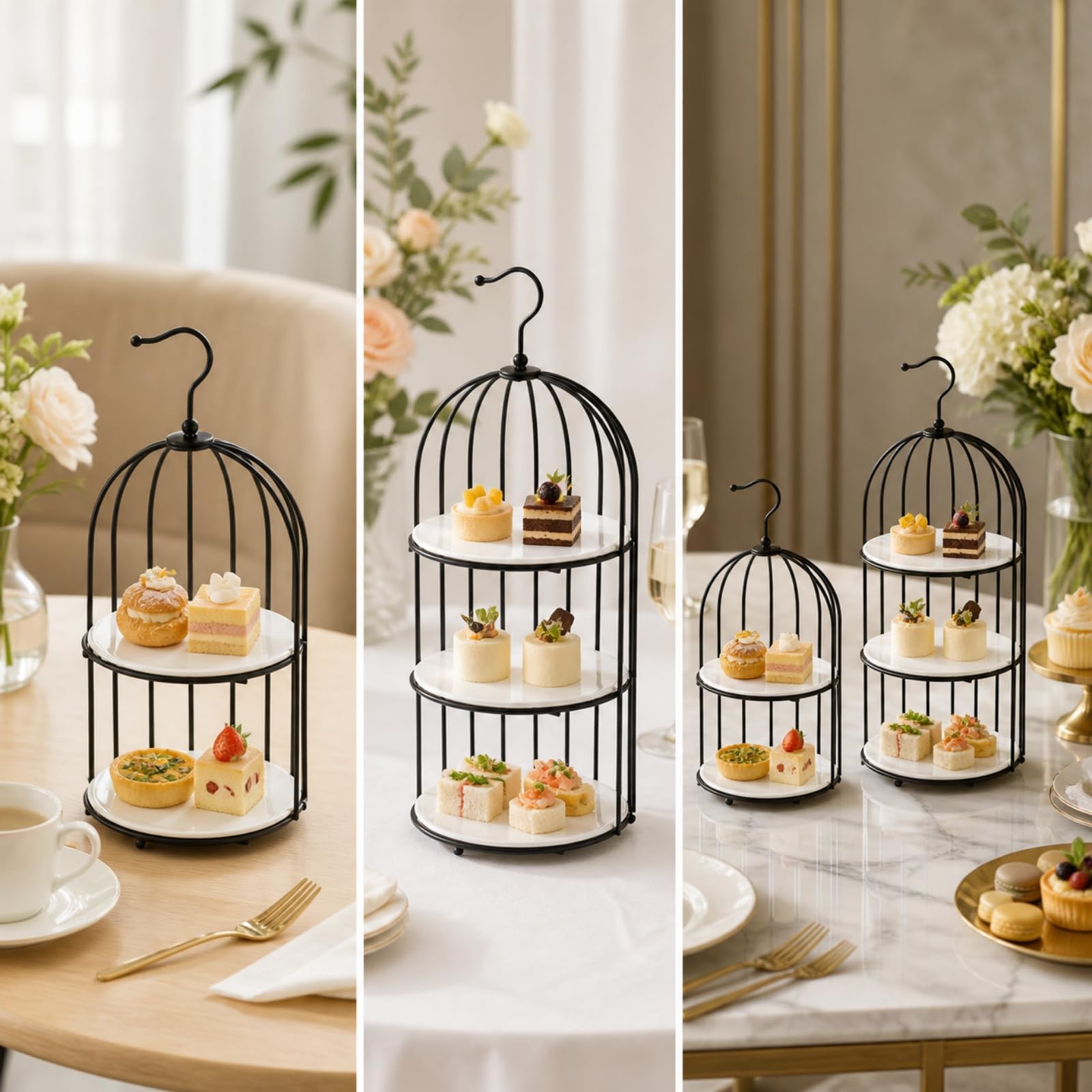 Alzatina a più Livelli Salvaspazio Vassoio da Due Livelli Elegante Torte per Buffet, Tè Pomeridiano, Matrimoni, 6 Pollici, Gabbia 2 Piani