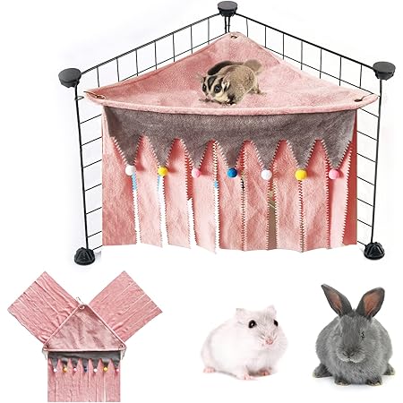 Nuatpetin Guinea Pig Corner Hideout, Removable Cozy Hamster Hideaway Hammock Cage Hanging Decoration, Small Animal Fleece Forest Corner House Hideaway for Rabbits Hedgehog Bunny Ferret Squirrel