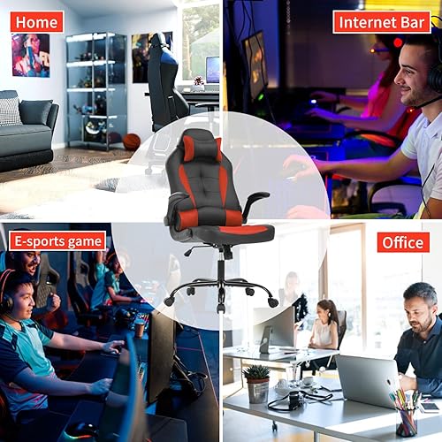 Miniatura 7 de Silla ergonómica para juegos de PC, silla de computadora ajustable, silla giratoria de videojuegos, silla de carreras con soporte lumbar y