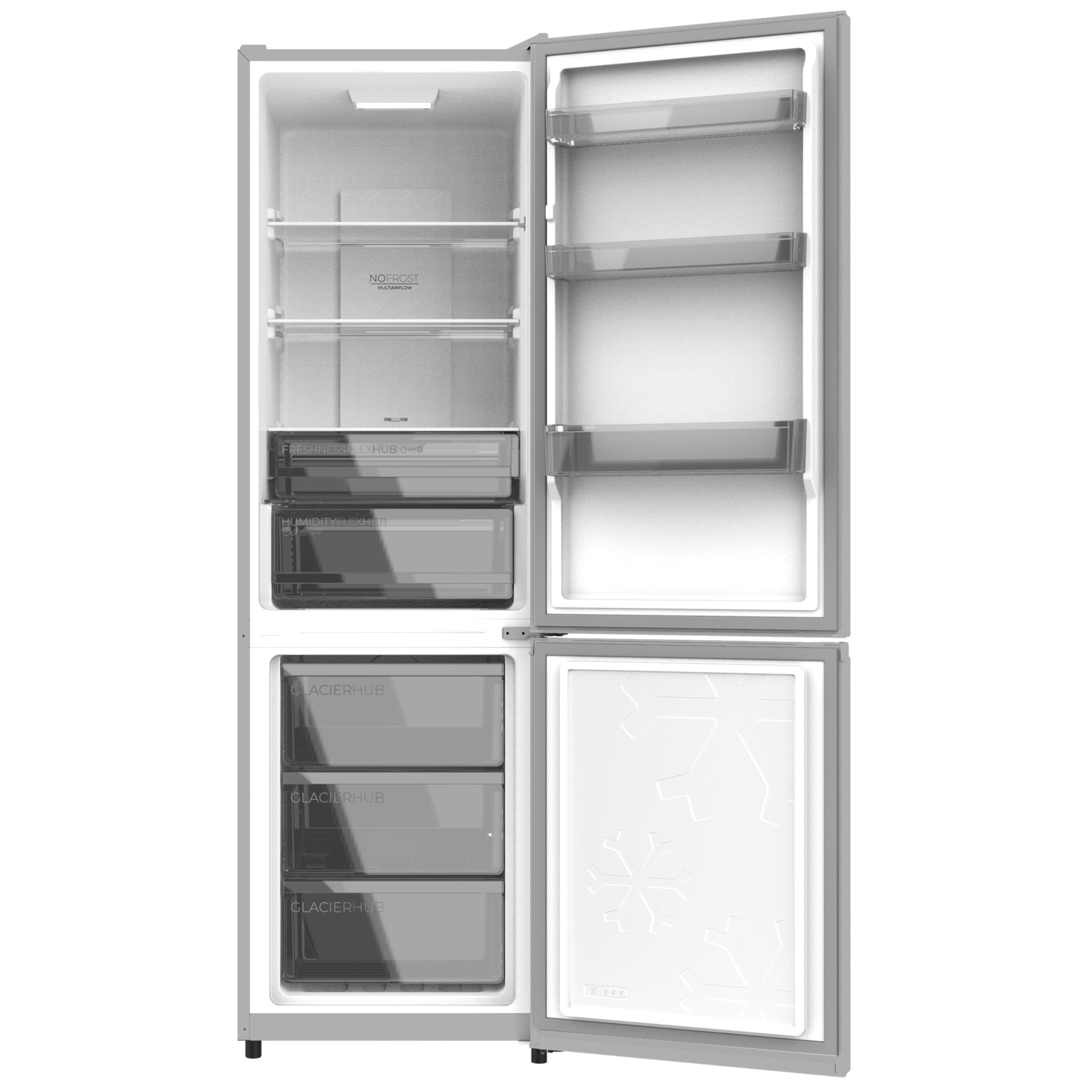 Cecotec Frigorifero Combinato 335L No Frost Bolero CoolMarket Combi 335 Grey E. Altezza 195,3cmx59,5cm Larghezza, Compressore Inverter Plus, Basso Consumo, Ripiani Vetro, Controllo Umidità, Grigio