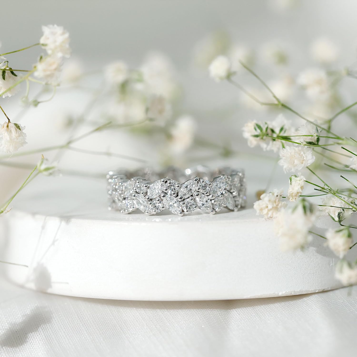 Certified Lab Grown Diamond Wedding Band, Ef-Vs Quality, Marquise Diamond Designer Eternity Ring - Mothers Day Gift