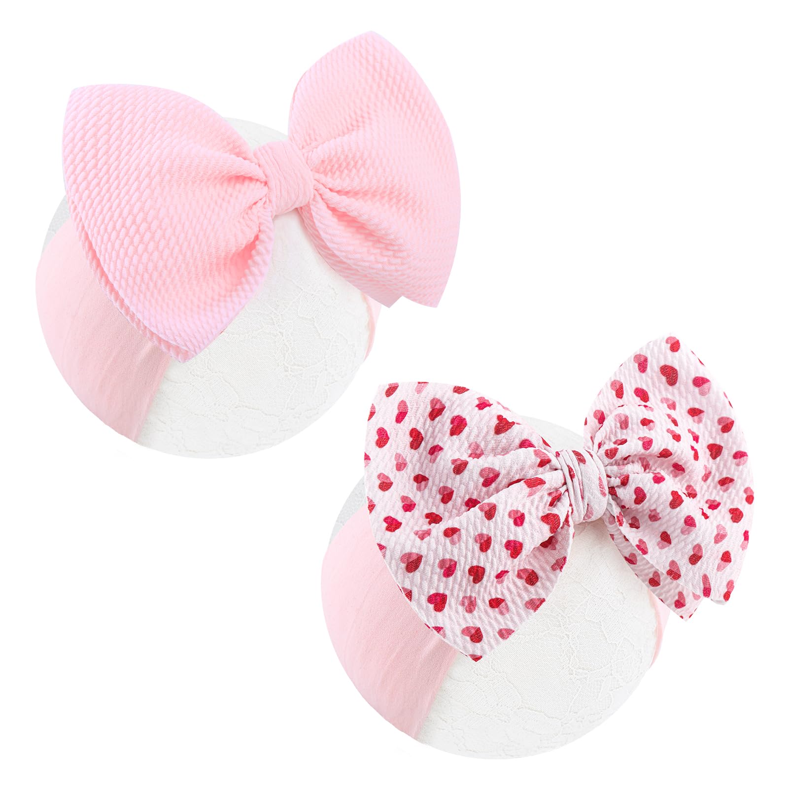 Valentine Headband for Girls Waffle Tied Bow Hairband Baby Heart Headband Organizer Pink Hair Bow Valentine’s Day Accessories Gift for Toddler Infant