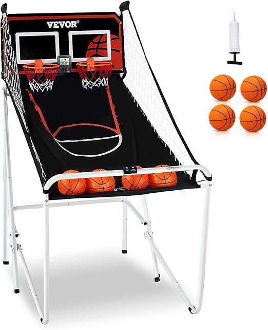 VEVOR Foldable Basketball Arcade Game, 2 Player Indoor Basketball Game, Home Dual Shot Sport with 4 Balls, 8 Game Modes, LCD Electronic Scoreboard, and Inflation Pump, for Kids, Adults (Black & White)