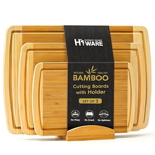 Hiware Extra Large 3-Piece Bamboo Cutting Board Set with Holder