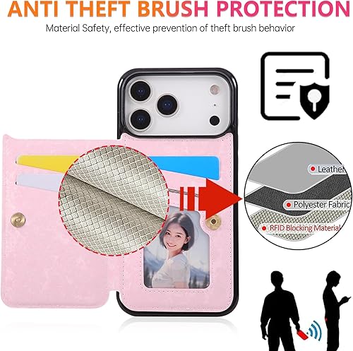 Miniatura 29 de UEEBAI Funda tipo cartera para iPhone 15 Pro Max con tarjetero, cubierta de cuero PU con soporte, bloqueo RFID, doble cierre magnético, relieve de