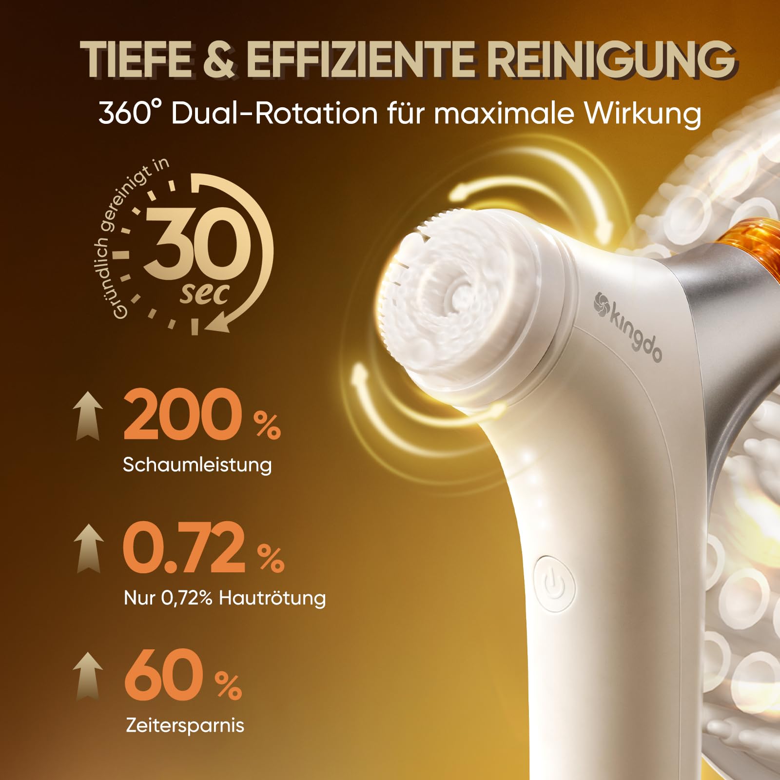 Kingdo 2-in-1 Gesichtsreinigungsbürste Elektrische Gesichtsbürste Silikon, mit automatischer Schaumbildung-IPX7 wasserdicht, 2 Reinigungsköpfe und 4 einstellbare Geschwindigkeiten, für alle Hauttypen