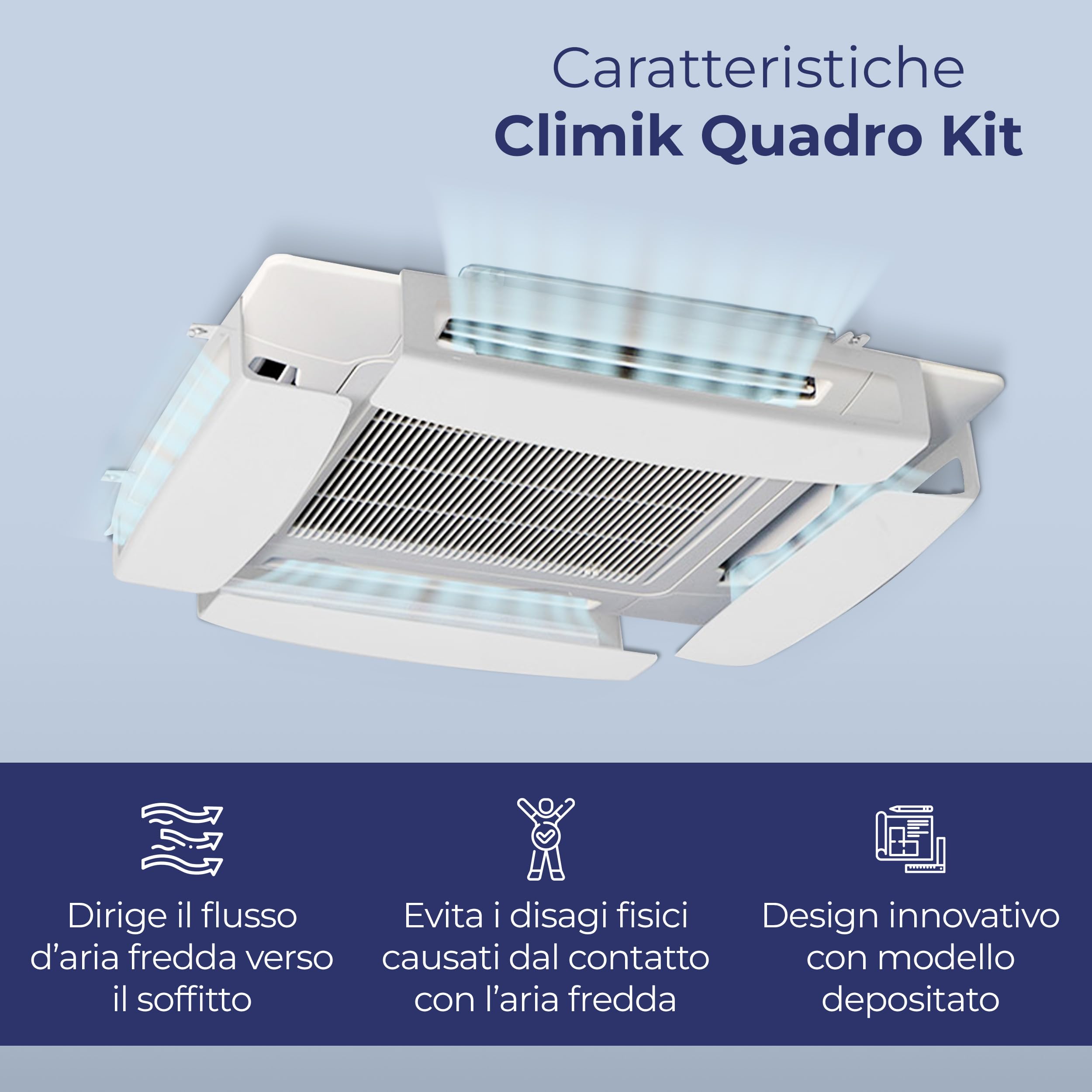 CLIMIK QUADRO, SET DI 4 DEFLETTORI PER CONDIZIONATORE & ARIA CONDIZIONATA, ADATTO PER CONDIZIONATORI A CASSETTE, MADE IN ITALY, PROGETTATO PER DISTRIBUIRE L’ARIA NEL TUO AMBIENTE DI CASA O LAVORO