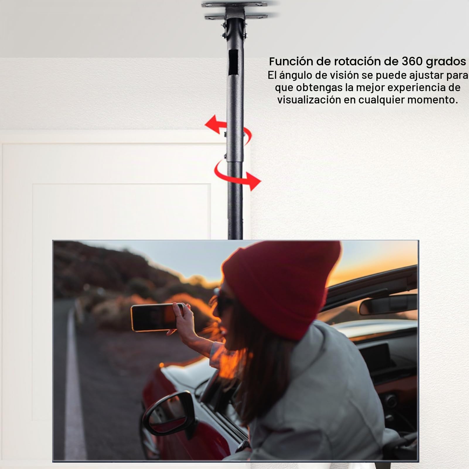 Soporte de Montaje para TV de Techo de 32 a 85 Pulgadas, Ajustable, Giratorio 360 Grados, Capacidad 55 Kg