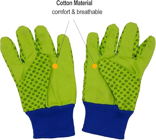 Miniatura 3 de HANDLANDY Guantes de jardinería para niños de 5 a 8 años, guantes de trabajo de jardín para niñas y niños (verde (pájaro + punto), talla M (edad