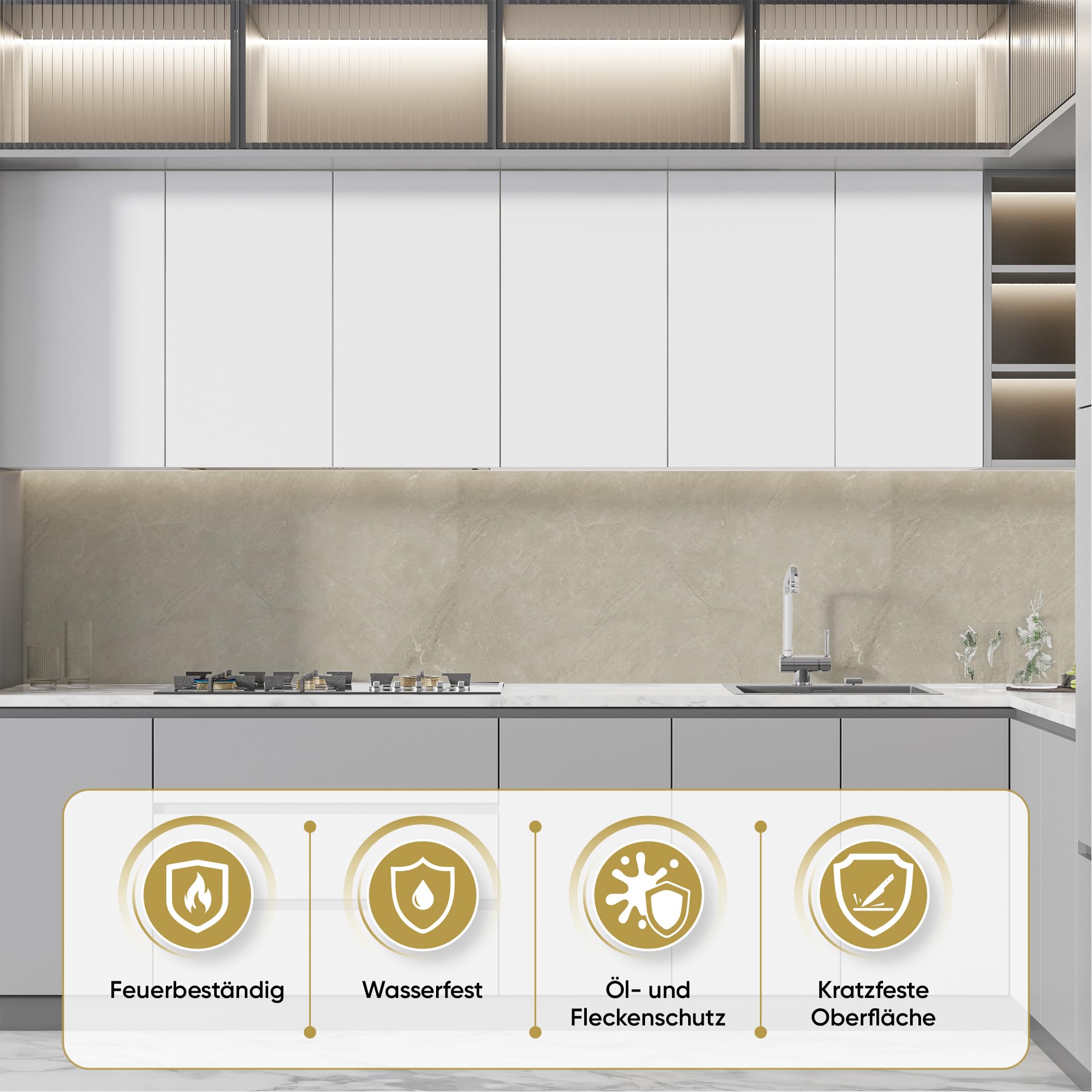 IZODEKOR – SPC Wandpaneel Betonoptik/Natursteinoptik Grau 60x120cm – 1 Stück – Wasserfest, Kratzfest, Hitzebeständig Spritzschutz – SPC Wandverkleidung für Küche & Bad - Sandstein Beige