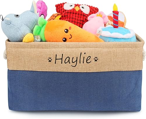Cesta de almacenamiento personalizada de juguetes para perros, cesta plegable personalizada con nombre de la mascota, caja organizadora para