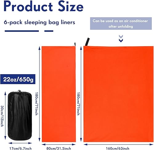 Miniatura 2 de Preboun 6 piezas de forro polar para saco de dormir para adultos, forro cálido para saco de dormir para clima frío, 70.9 x 31.5 pulgadas, con