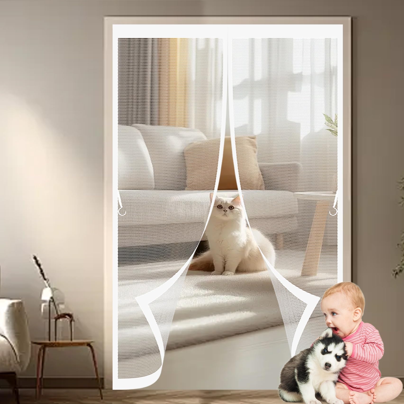 Moustiquaire aimantée porte 111x235 blanche anti-moustiques pour portes