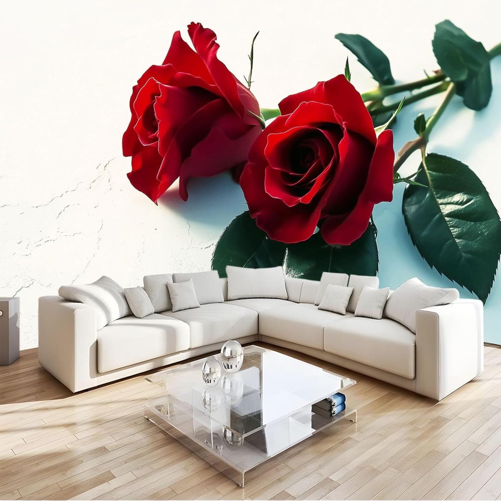 hgjdjhnf Red Rose Photo Wallpaper, Non-Woven Wallpaper, Modern Wall Mural for Bedroom or Living Room, White, 430cm x 300cm, Stickers - Frameless Painting - Poster