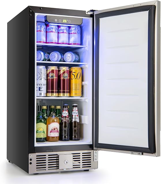 KOTEK 2.9 Cu.ft/115 Cans Beverage Fridge, 32 to 50℉, Under Counter Freestanding Beverage Center w/Stainless Steel Door, Digital Temperature Control, Mini Bar Fridge without Freezer for Home