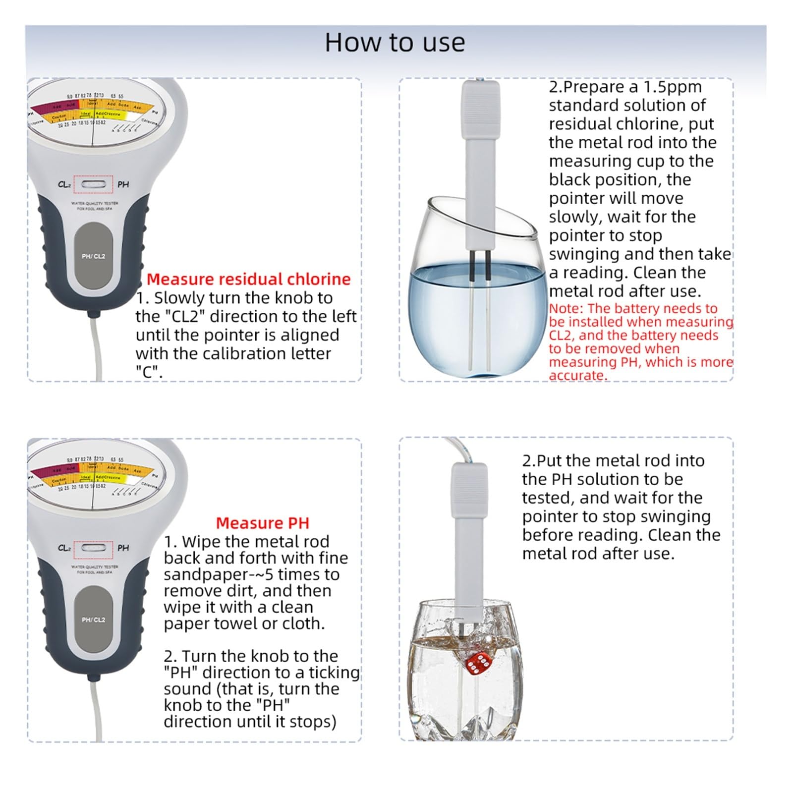 Testeur de qualité de l'eau Testeur de Chlore 2 en 1, testeur de pH et de Chlore, Niveau PC-101, testeur de pH numérique Portable, qualité de l'eau de Piscine