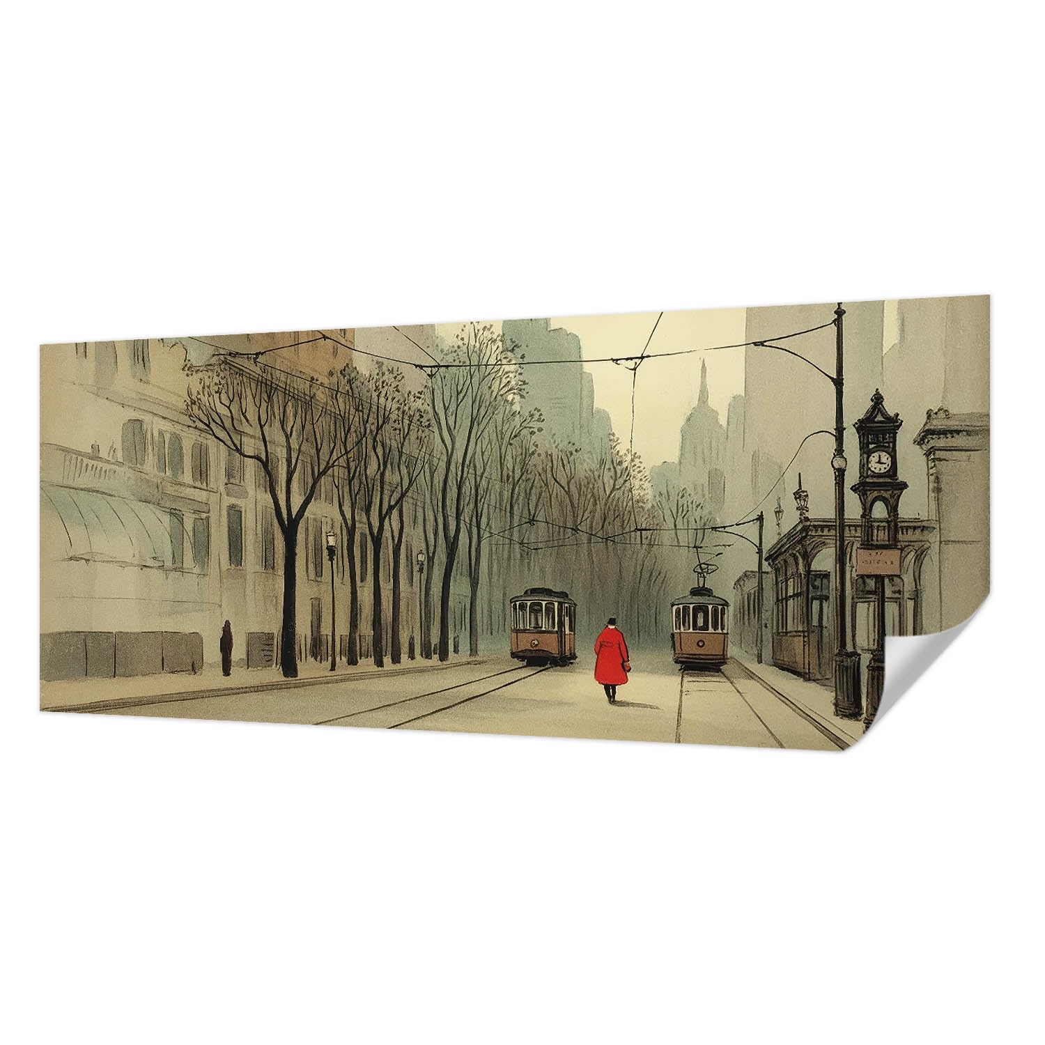 Papier peint panoramique salon et chambre motif symétrie urbaine