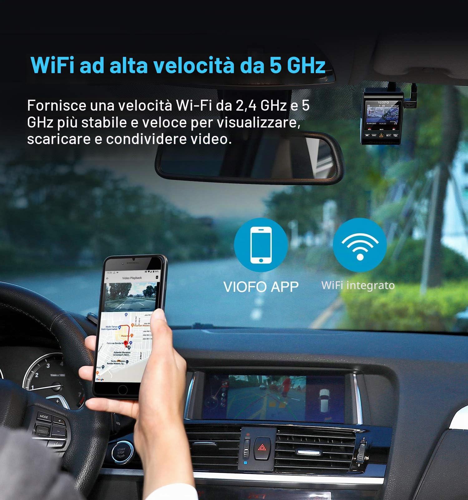 VIOFO A129 DUO Dash Cam 1080P per Auto WIFI 5GHz Veloc, GPS Logge Telecamera Auto Doppia Front + Rear, FHD con 2'' LCD Schermo, Parcheggio Mode 48h, Sony Sensor, Registrazione Continua