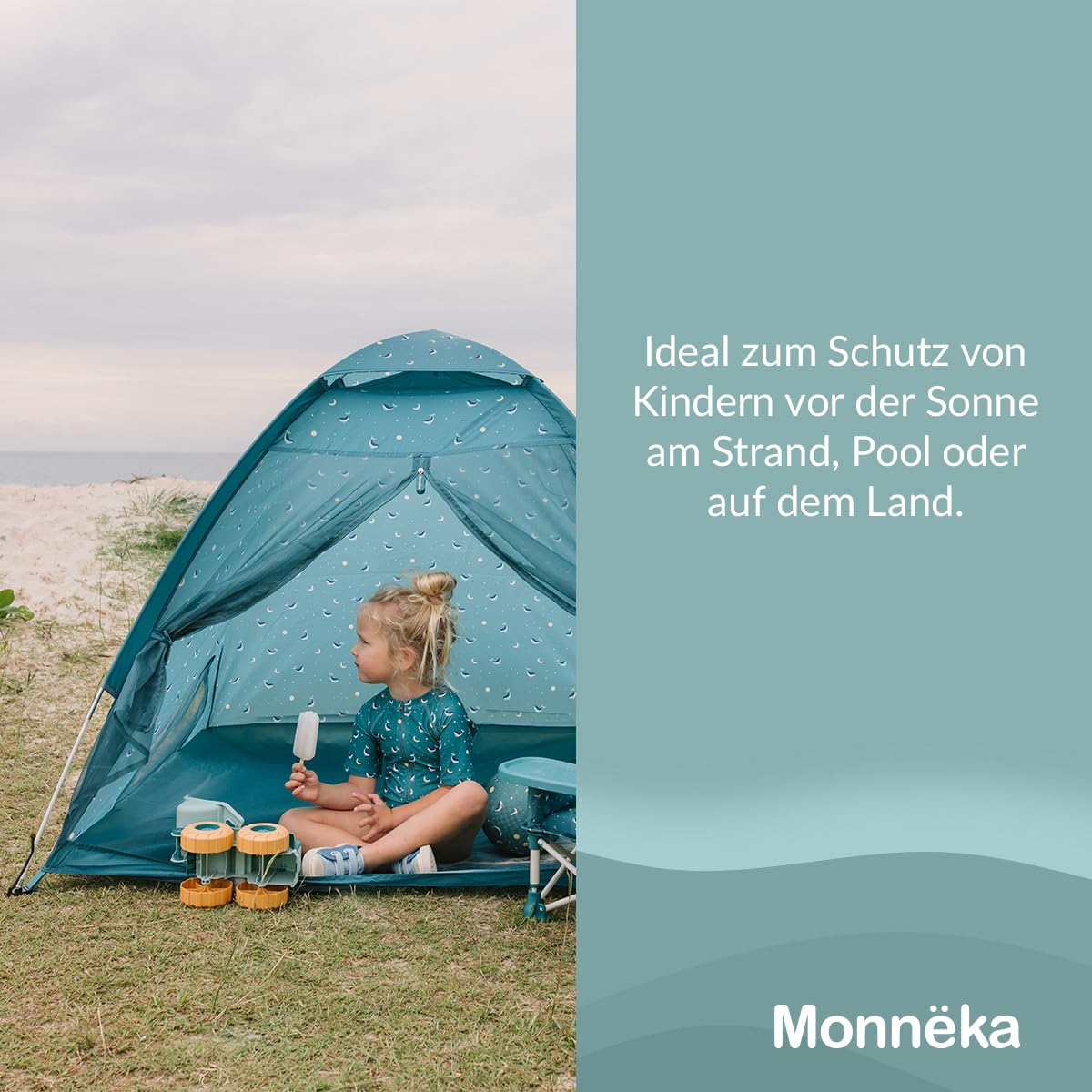 Babystrandmuschel UPF50+ mit Moskitonetz | Whale Teal