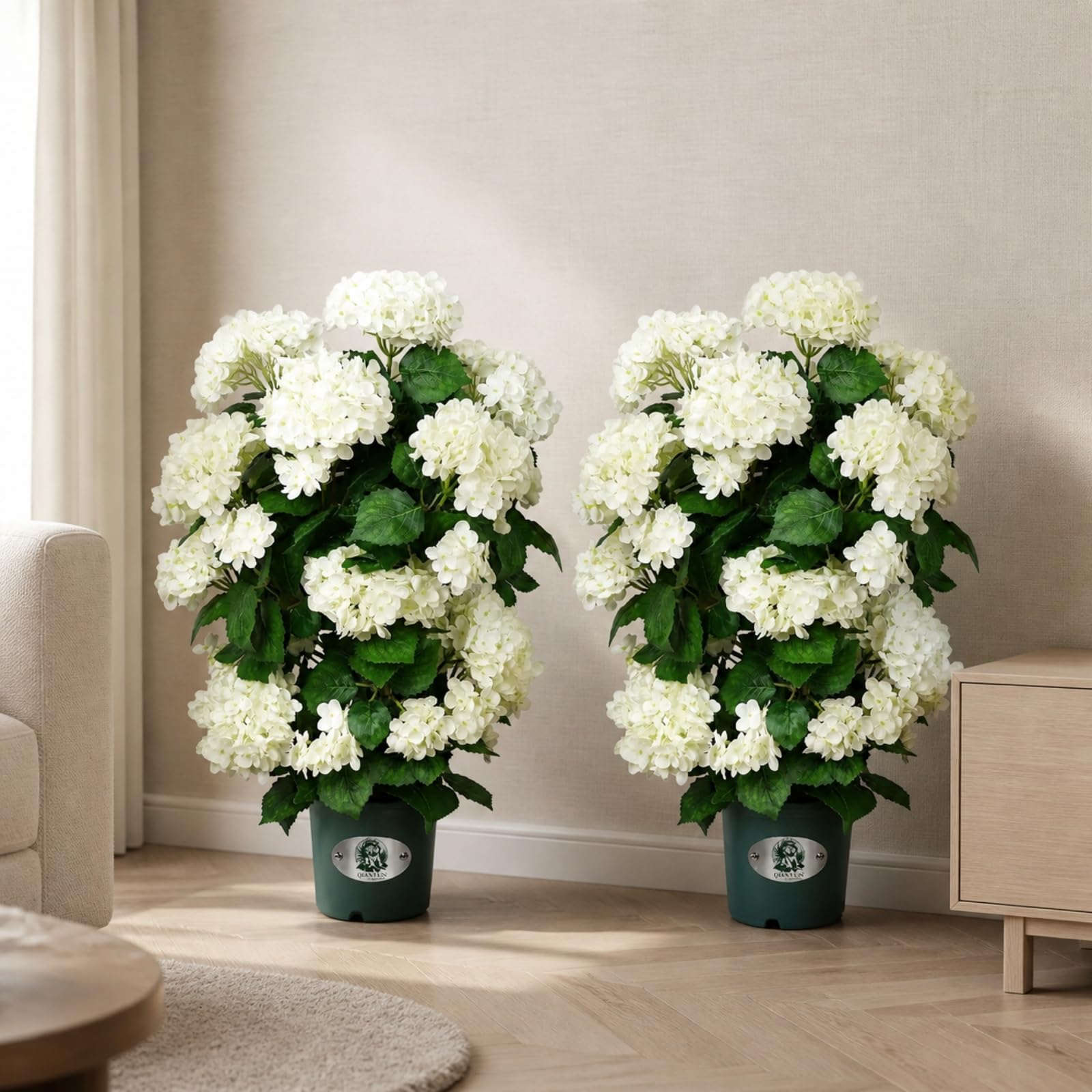 Baoblaze Orten Artificiale in Vaso | fiori e foglie bianchi e Foglie Verdi, Aspetto Realistico, Orten Finta con Vaso, per Casa