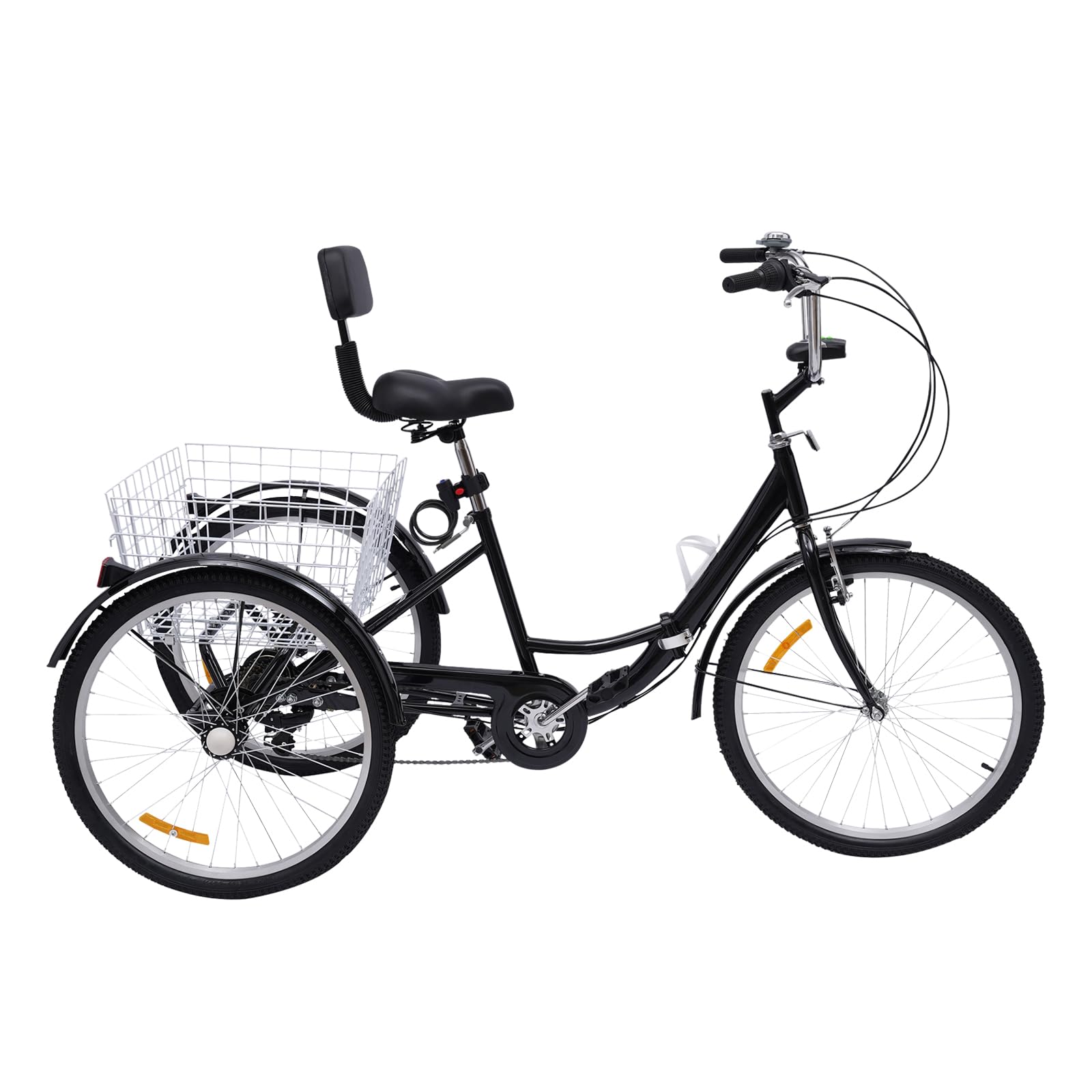 24-Zoll-Erwachsenen-Dreirad 7-Gang Faltbares dreirädriges Cruiser Bike mit Einkaufskorb, höhenverstellbarer Sitz für Senioren, Frauen, Männer, Freizeit, Einkaufen