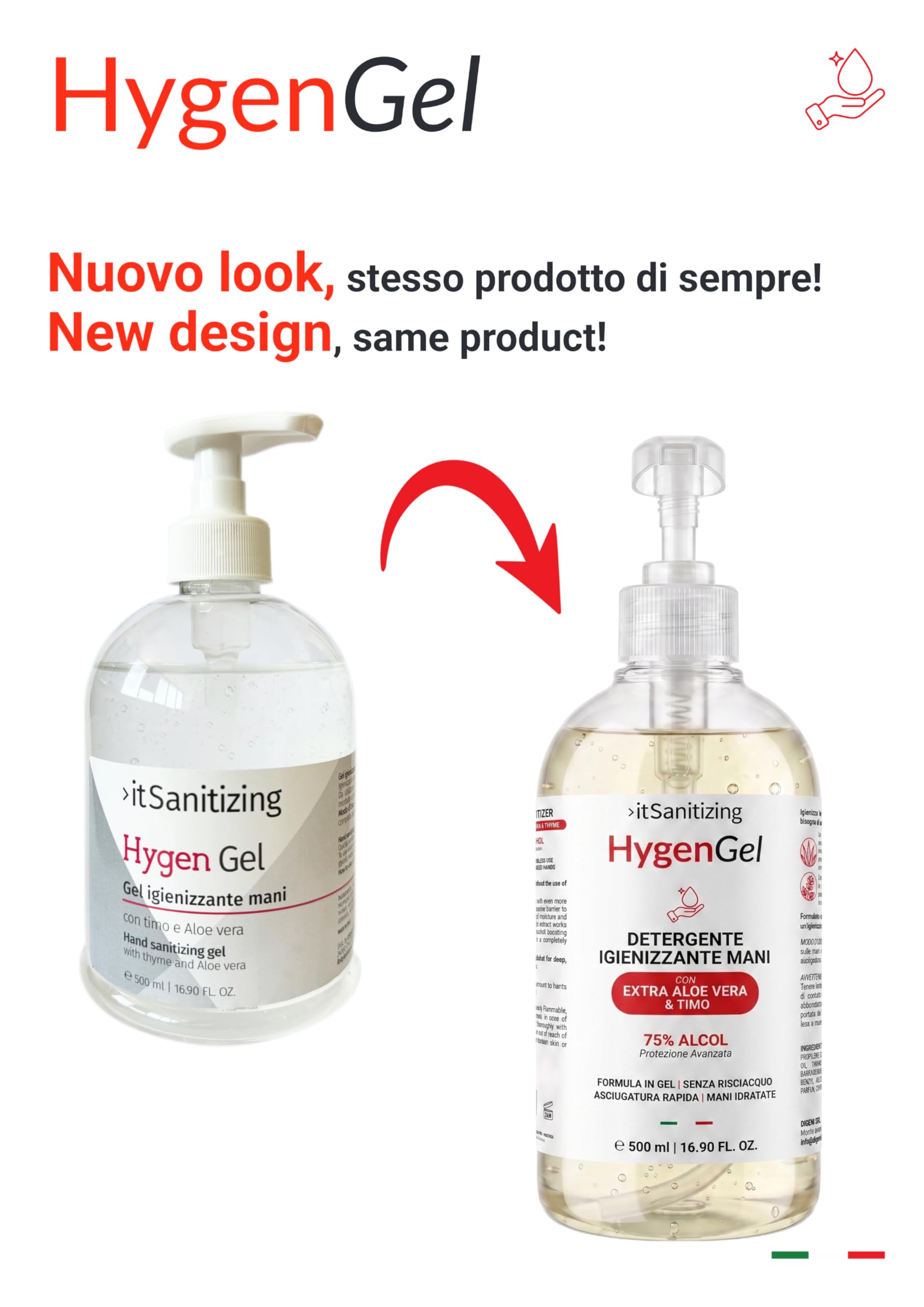 Hygen Gel Mani Disinfettante Antibatterico Alcool 75% 6 Litri - 12 Flaconi 500 ml z Aloe Vera i Tymianek