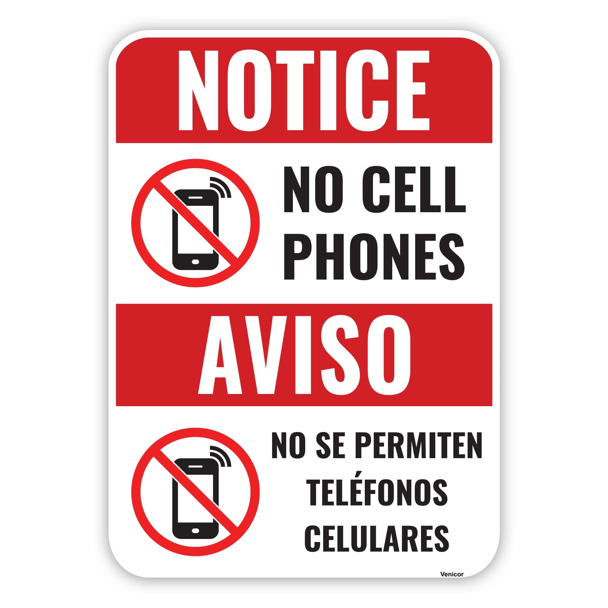 Bilingual No Cell Phone Use Acrylic Sign, No Phone Zone Notice, 12x8 Inch