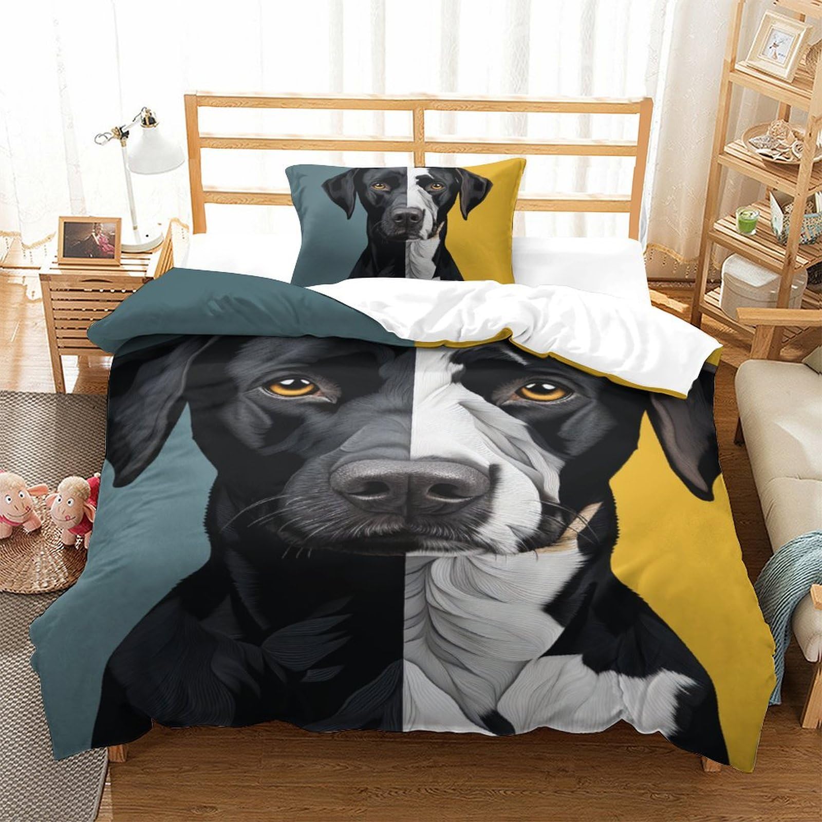 Housse de couette Labrador 135x200cm respirante avec taie d'oreiller pour lit simple