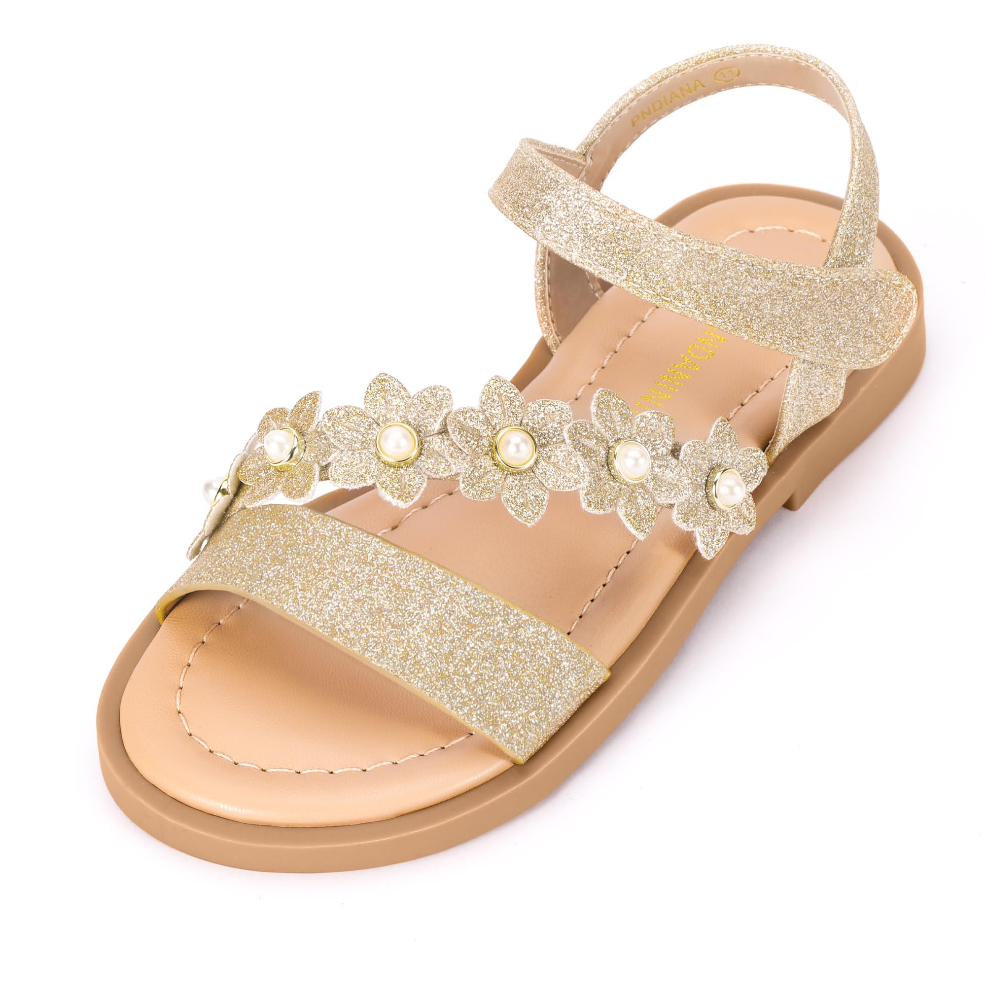 PANDANINJIA Gina Girls Sandals Open Toe Summer Flats Dress Sandals Shoes Toddler/Little Kid/Big Kid