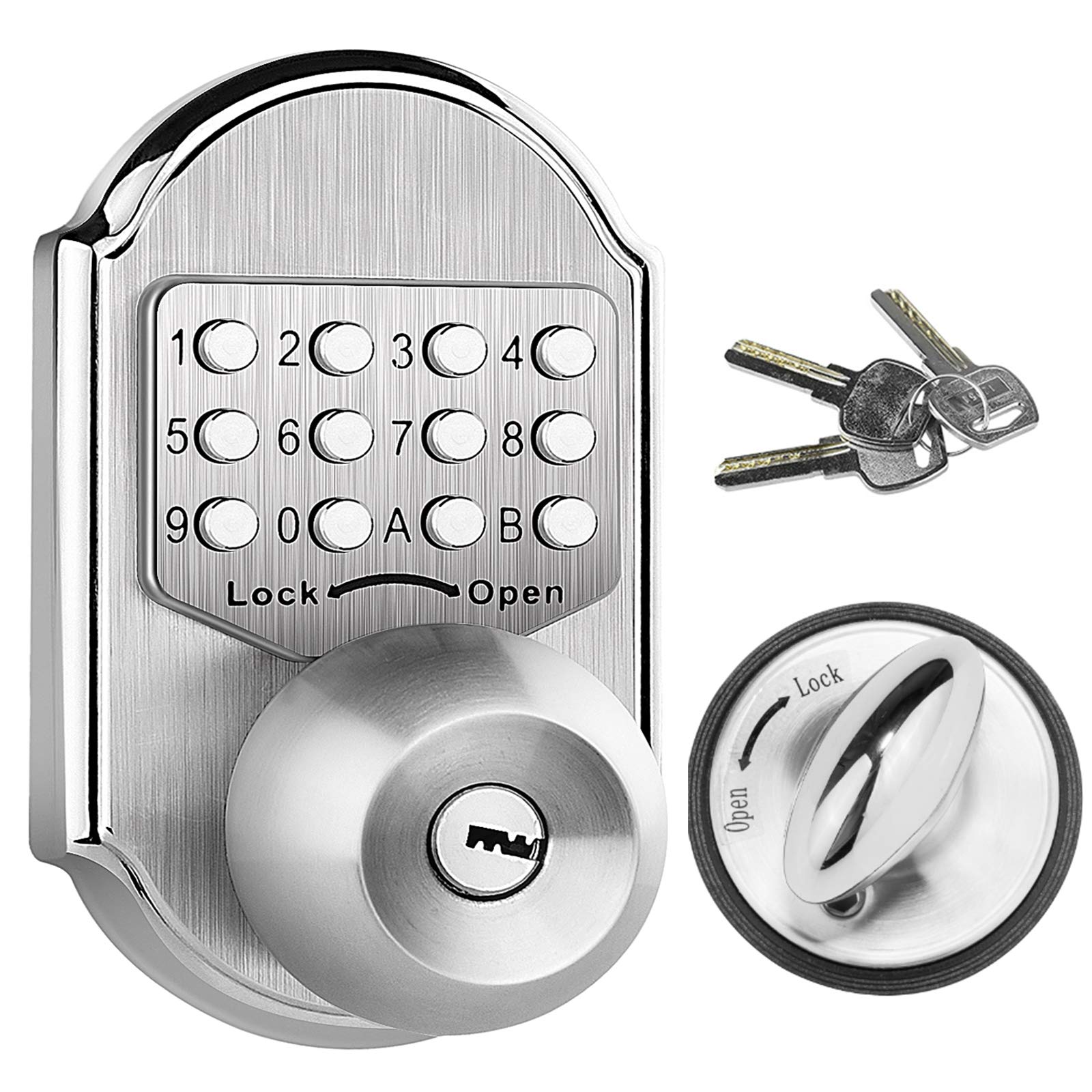 Elemake Keyless Deadbolt Mechanical Keyless Entry Door Lock Deadbolt Keypad Stainless Steel (Pass Code, Key and Higher Security)