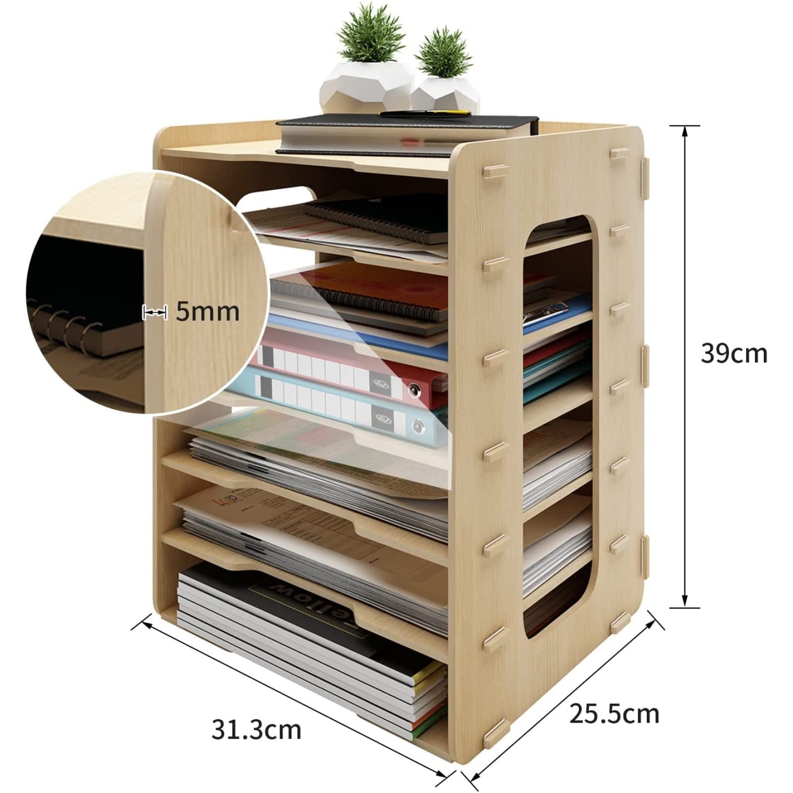 PUNCIA Organizer Libri 7 Ripiani in Legno Organizzatore Documenti Scrivania Scatola Archivio Porta Fogli A4 Porta Documenti Scrivania Ufficio Orizzontale Desk Organizer per Ufficio Casa Scuola