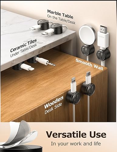 Miniatura 5 de Paquete de 9 organizadores de cables, bloqueo giratorio de 360, bloqueo giratorio de 360, clips magnéticos para organización de cables, soporte