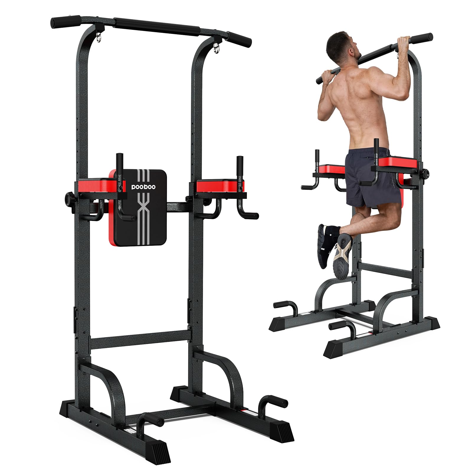 poobooPower Tower Dip Station, Pull Up Bar Stand for Fitness Home Gym Workout, Pull Up Dip Station, Multi-Function Power Tower Pull Up Bar,Adjustable Strength Training Fitness Equipment