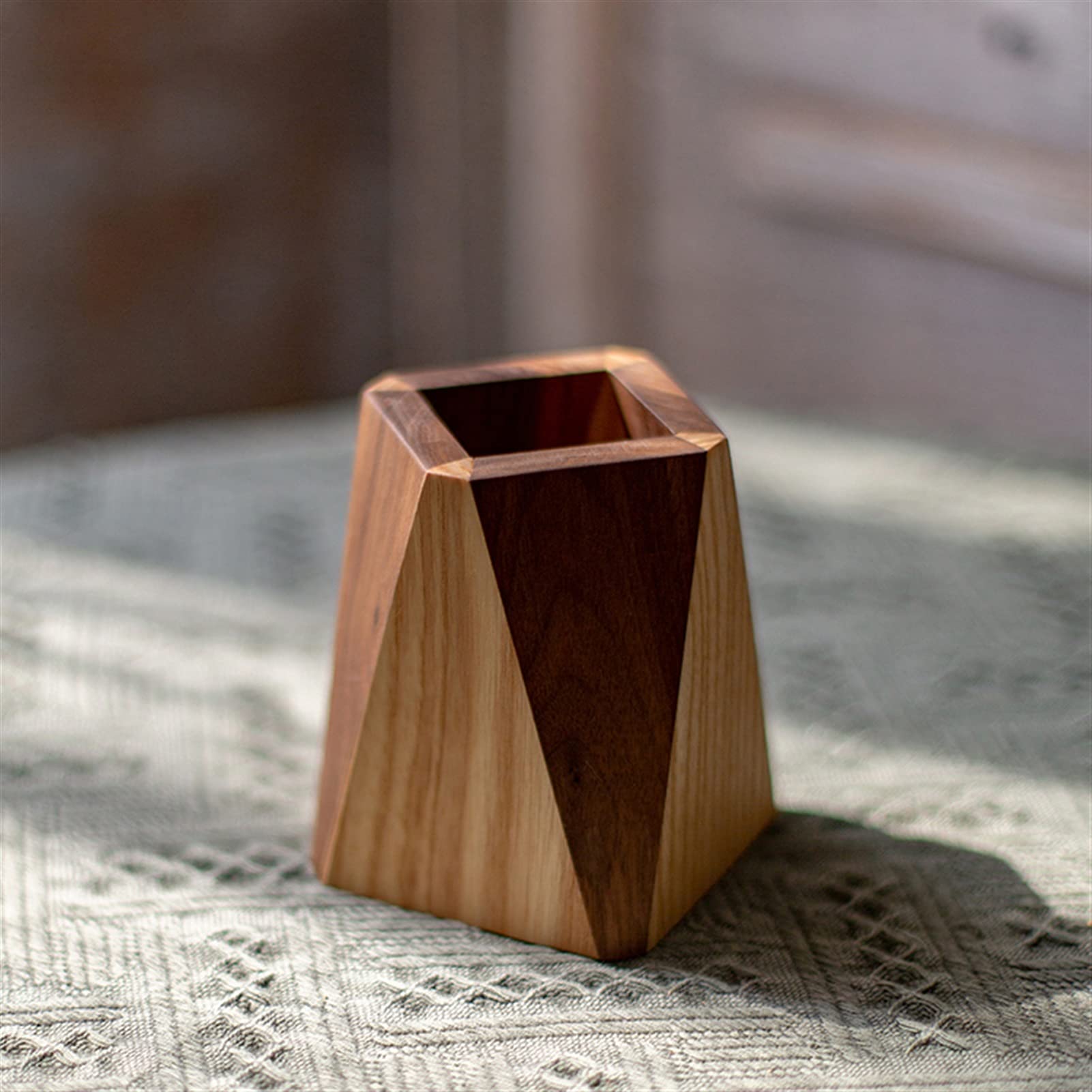 Pot à crayons en bois naturel de frêne vintage pour bureau, bureau et maison
