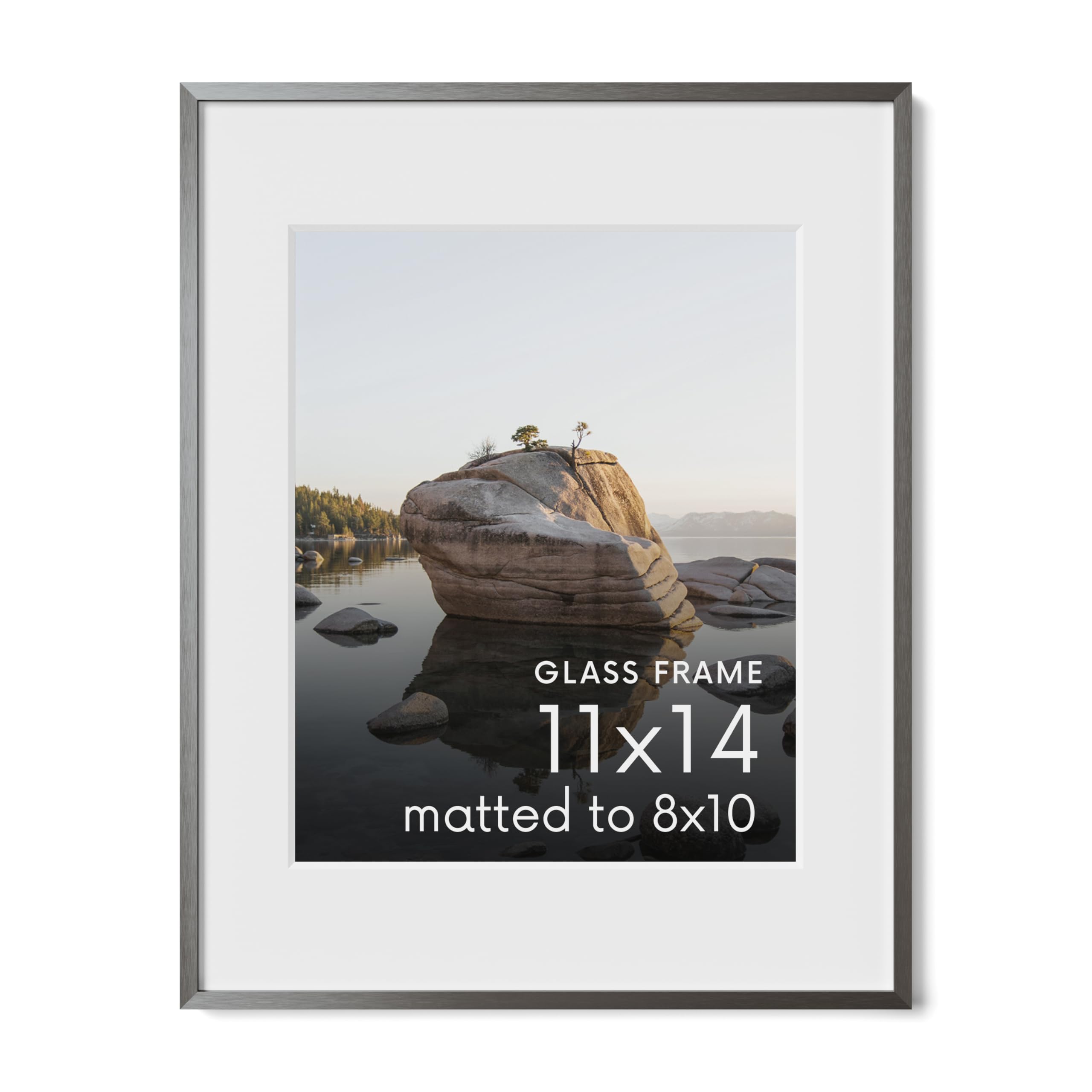 HAUS AND HUES 11x14 Picture Frame with Real Glass & Gray Premium-Grade Metal Matted to 8x10 - Aluminum 11x14 Picture Frame - Includes Hanging Kit -