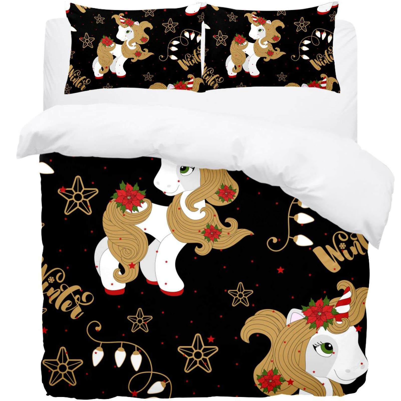 Parure de lit licorne douce contre les nuits agitées, ensemble housse de couette et 2 taies
