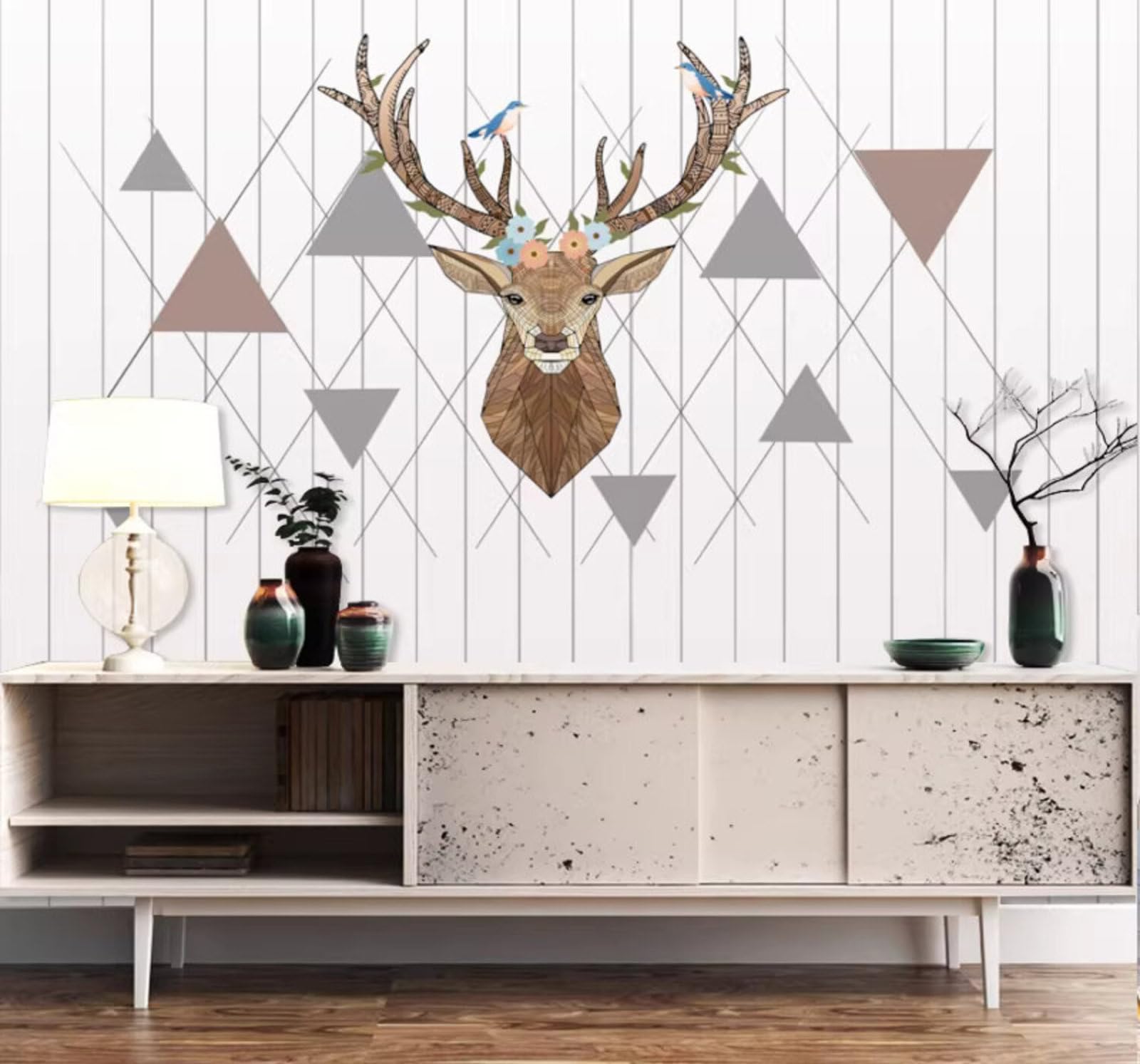 Minimalist Geometric Lines Triangles Deer Head 3D Wallpaper Easy Install Feature Office Living Room Sofa Bedroom TV Background Wall Decoration-400cm×280cm