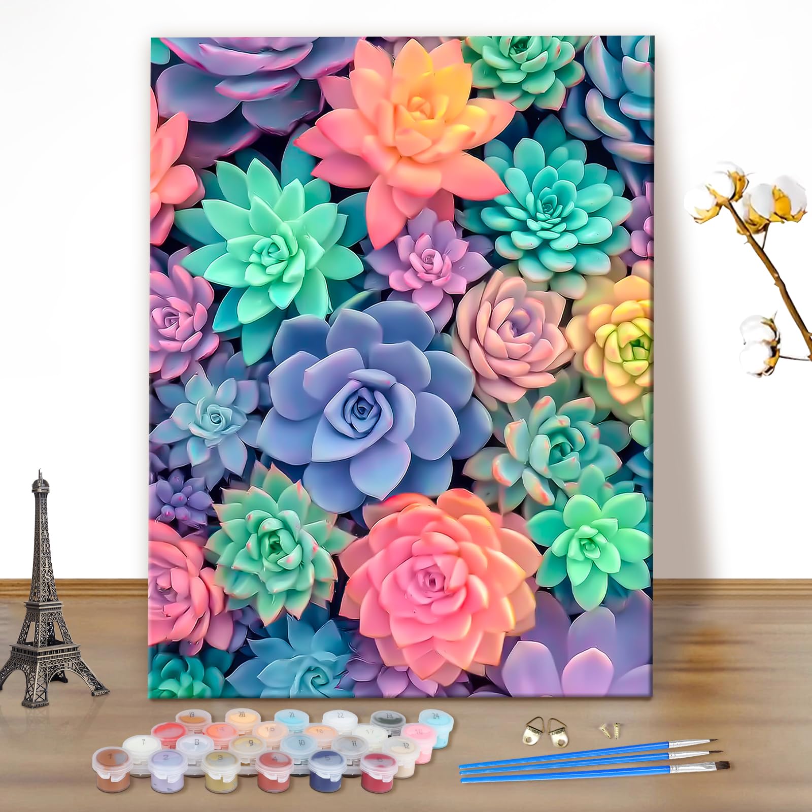 MEIYUDA DIY Paint by Numbers for Adults Succulent, Paint by Numbers Kits, Arts and Crafts for Beginner, Drawing Paintwork Wall Art 40x50cm(Without Frame) — image 1