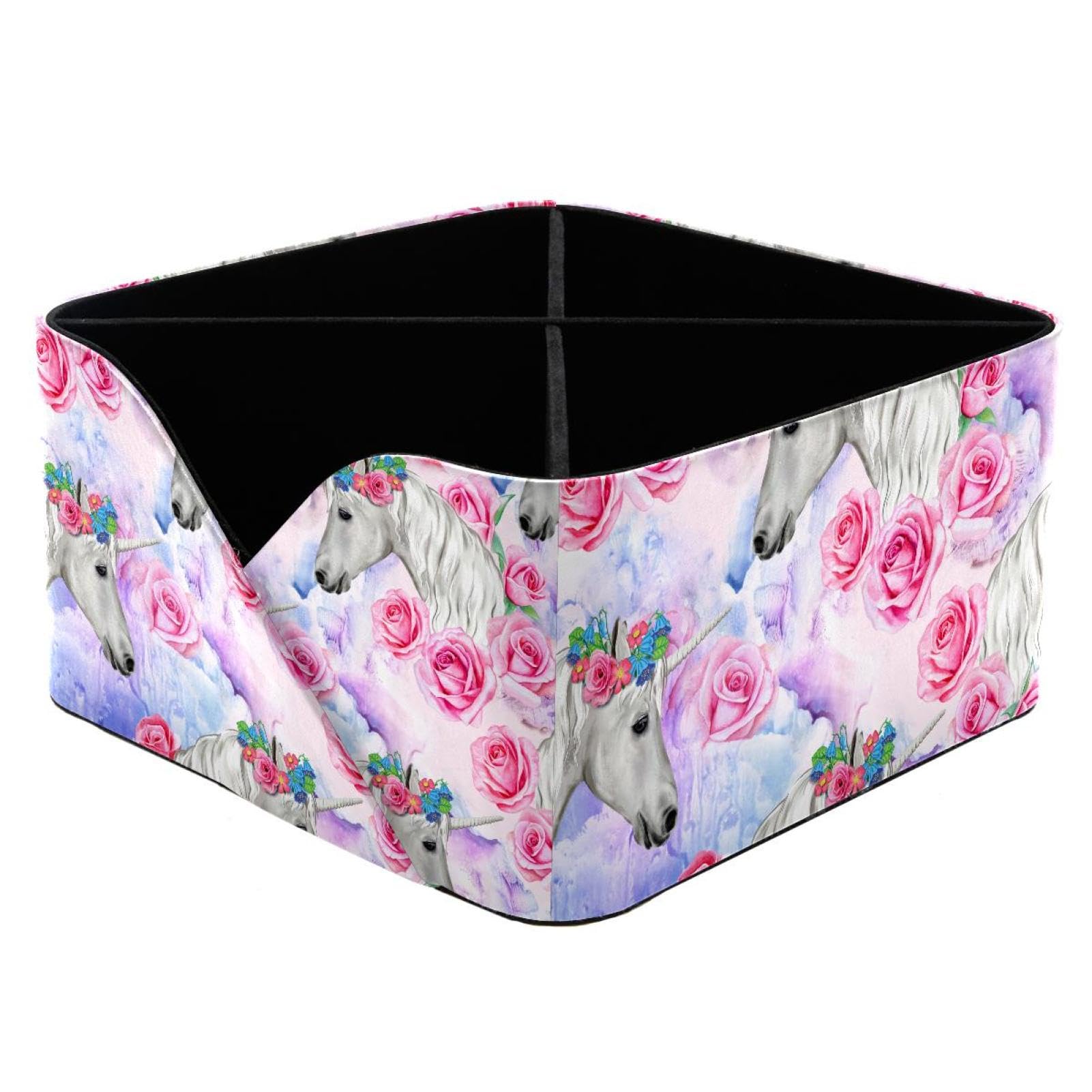 KengjuTesu Unicorn Horses Pink Roses Wreath Pattern Desktop Organizer Pen Holder, Rectangular Pencil Cup for Office, Study and Makeup Stations