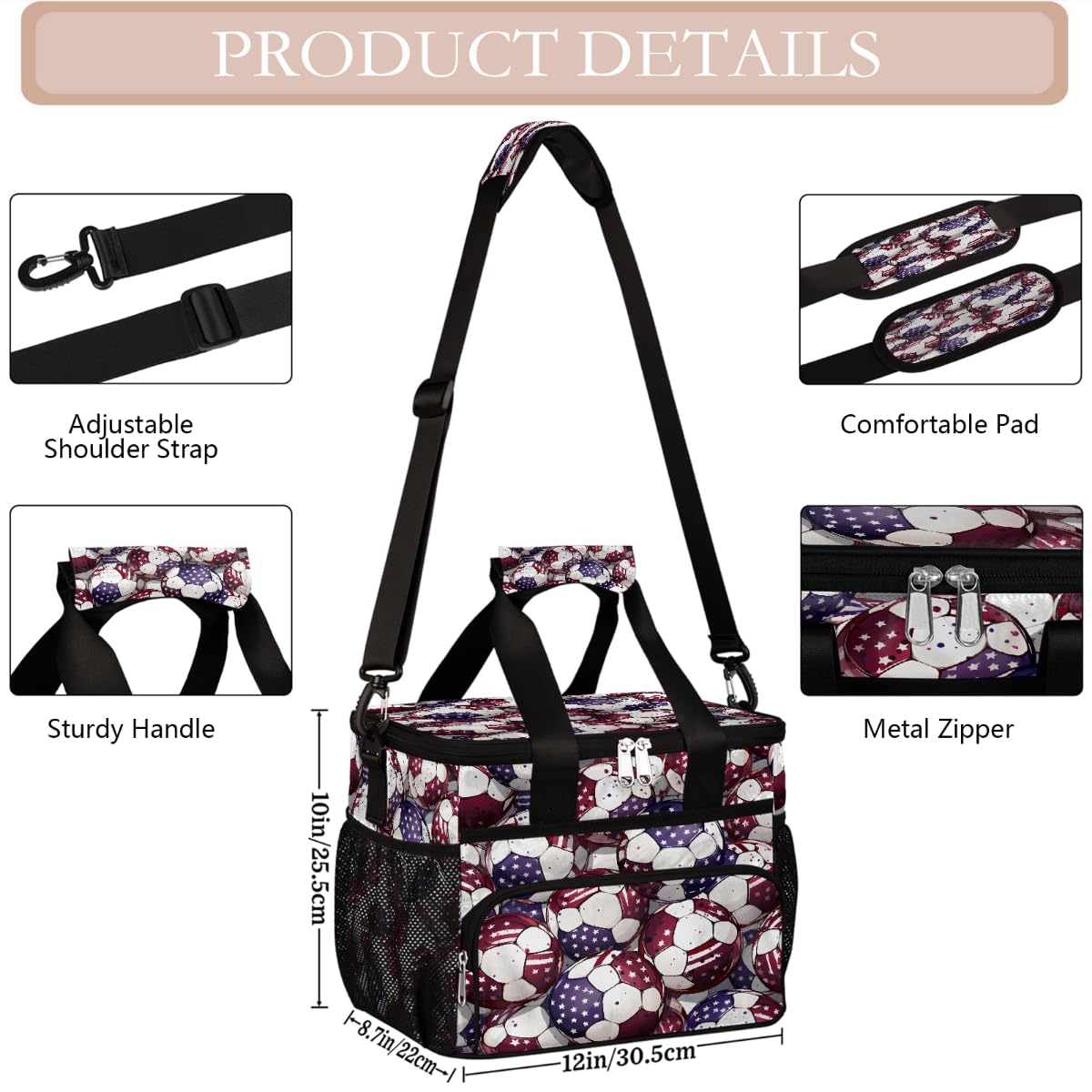Mexpekil Borsa termica riutilizzabile a prova di perdite per il pranzo da picnic americana Soccer Lunch Box Sport Football Cooler Tote per donne uomini lavoro campeggio spiaggia ufficio 24 lattine 15L