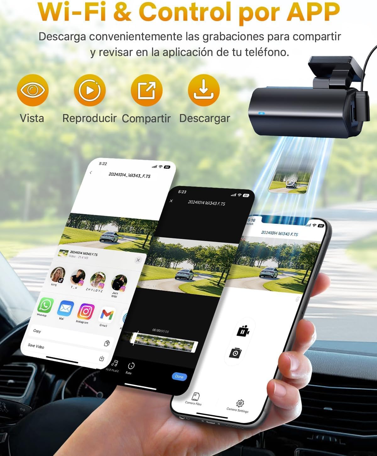 GKU 4K Dashcam WiFi con Tarjeta 64GB, Dash CAM Coche UHD 2160P, Cámara Coche Gran Angular 170°, Visión Nocturna WDR, App, Sensor G, Grabación en Bucle, Aparcamiento 24H, hasta 256GB
