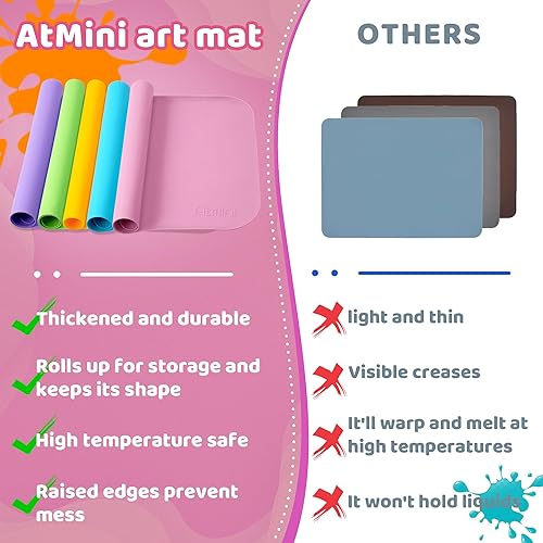 Miniatura 3 de Alfombrillas de silicona para niños de 24 x 16 pulgadas, con borde elevado y antideslizante, tapete de silicona reutilizable para jugar arena,