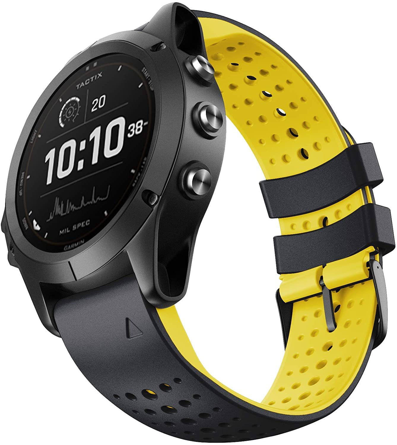 Zitel Band Compatible with Garmin Fenix 8 47mm, Fenix 7/7 Pro, Fenix 6/6 Pro, Fenix 5/5 Plus, Epix Pro/Gen 2 47mm, Forerunner 965/955/945/935, Replacement Straps 22mm (Black/Yellow)