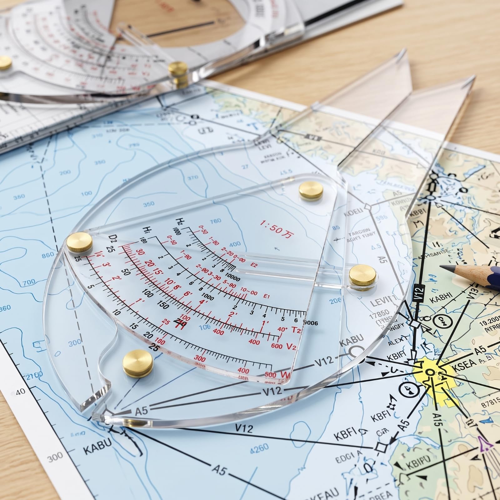TISHITA Règle Calcul Aéronautique Précis Règle Navigation avec Curseur Compact Rapporteur pour Pilotes, Navigateurs, 1 25 000, style to 2