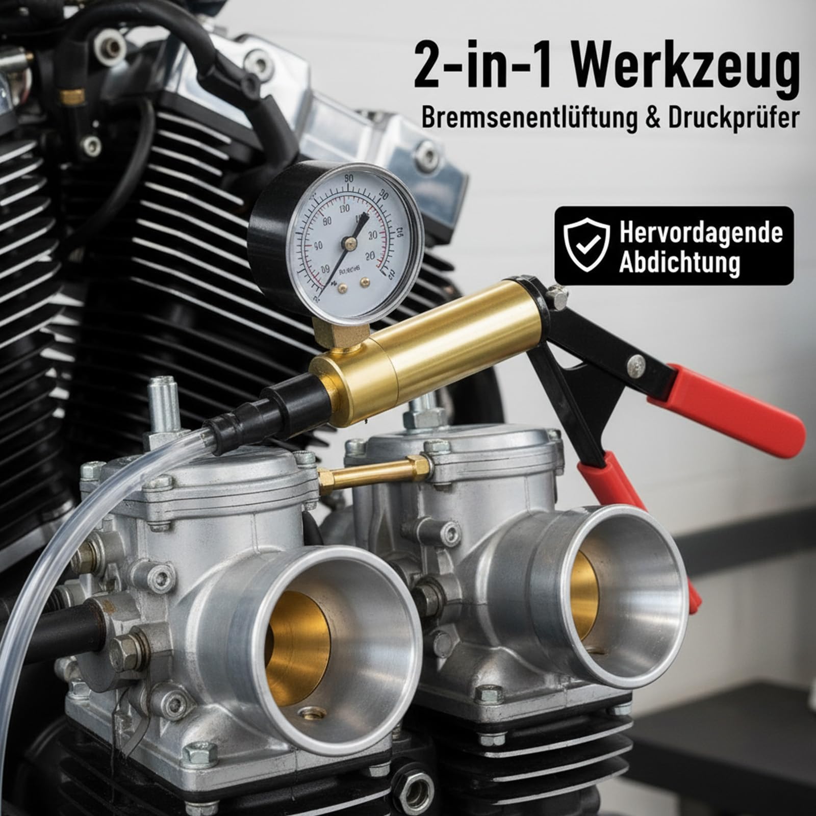 Hoypeyfiy Einhand-Bremsentlüfter, Vakuum-Handpumpe mit Manometer, Werkzeug zum Wechseln der Bremsflüssigkeit für Motorräder und PKWs, inklusive Adaptern für Verschiedene Fahrzeugtypen Auto & Motorrad