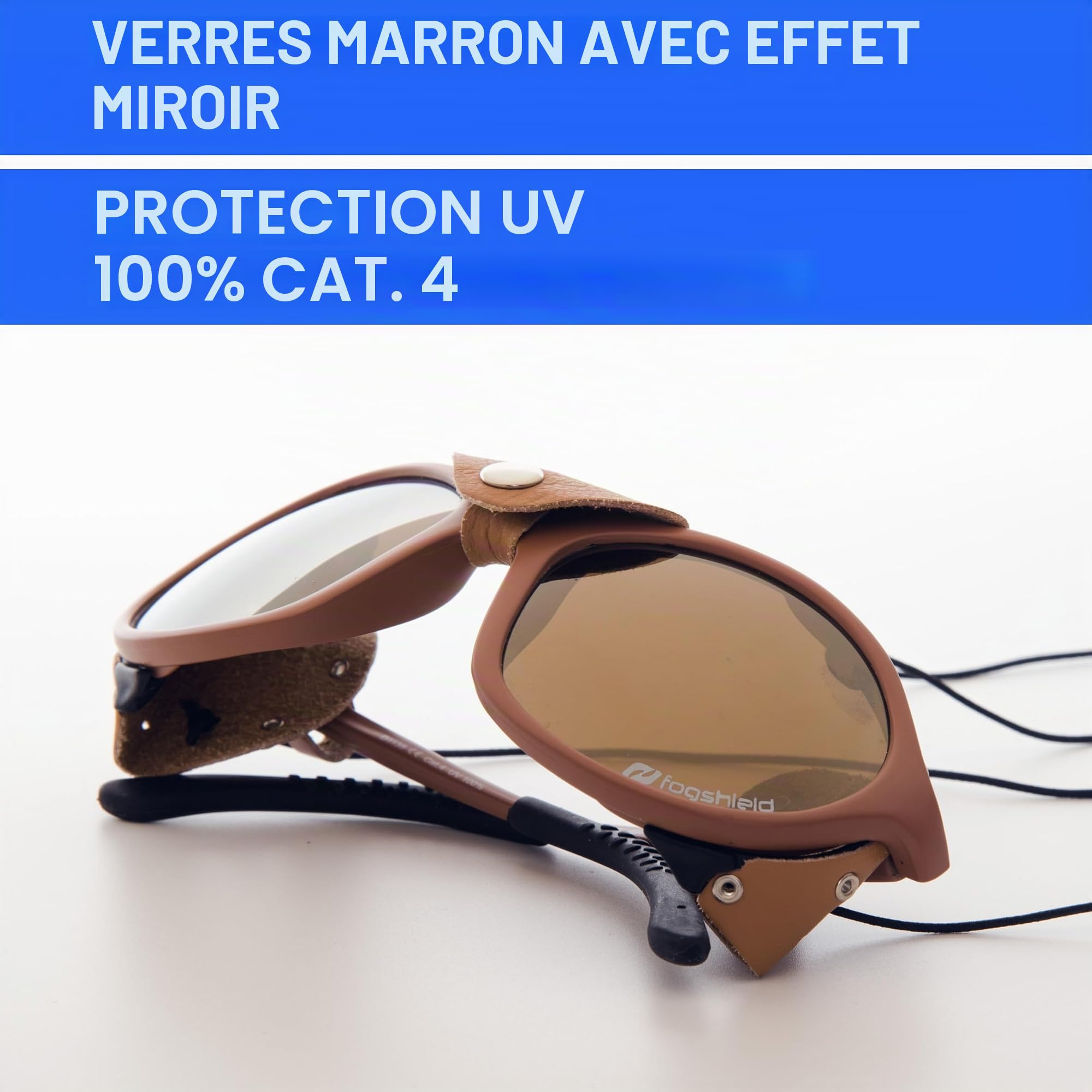 Lunettes d'expédition avec protection du nez et des côtés en cuir - Lunettes coupe-vent comme lunettes de plage, de glacier, de safari