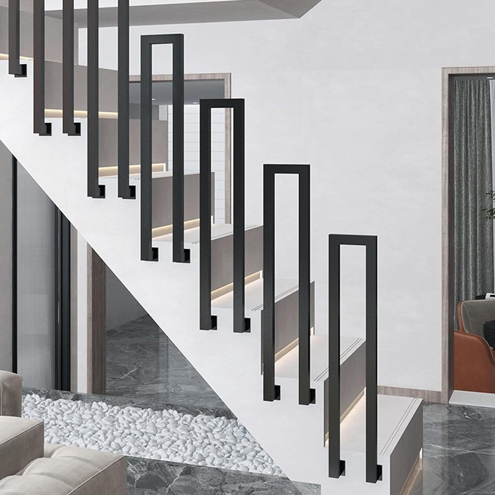 LWJSOCP U-Shaped Metal Handrail - Side Mount Non-Slip Railing for Indoor & Outdoor Stairs Transitional Balustrade Support Rods 45cm Black - Safe Loft Corridor Installation
