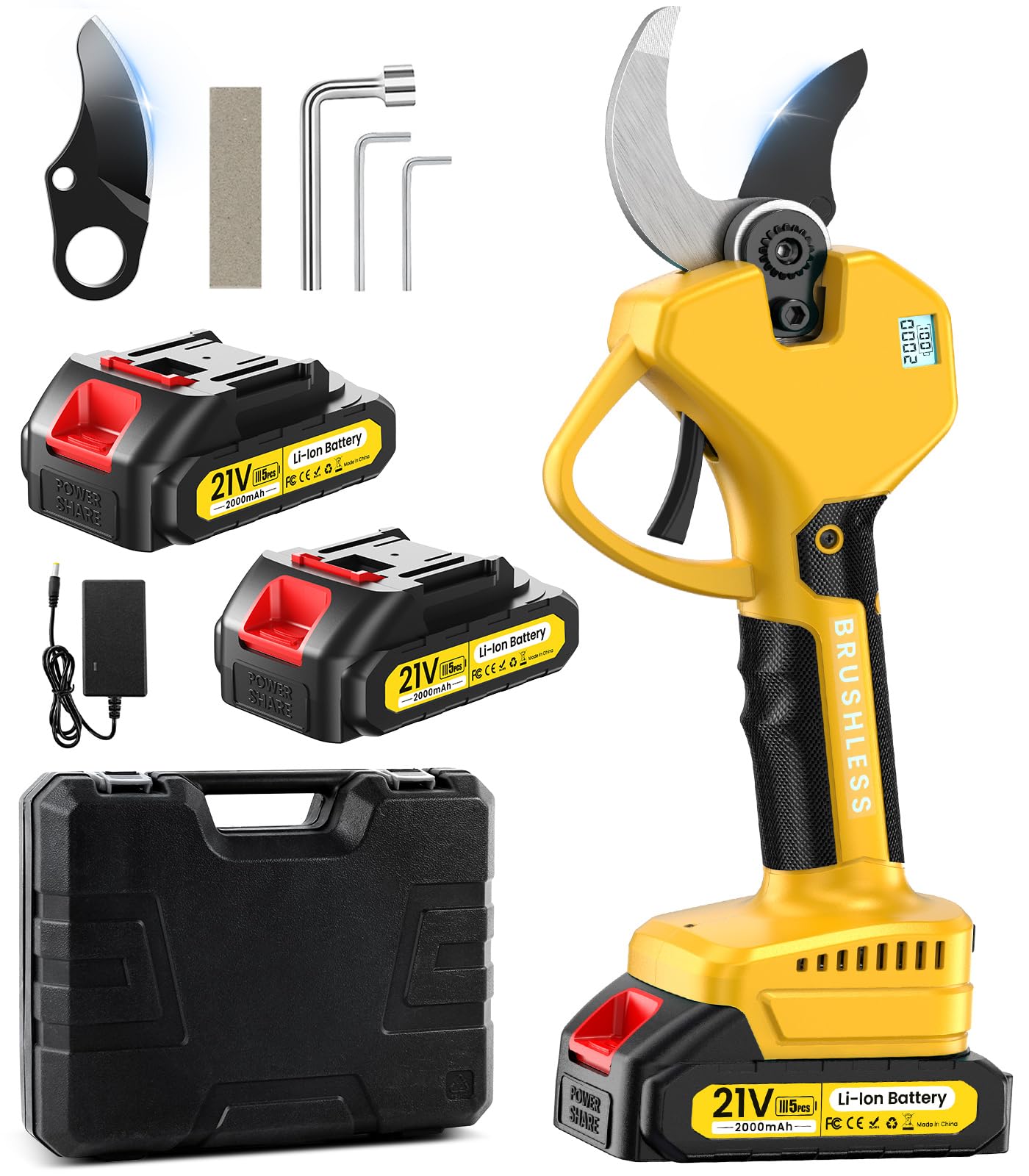 Electric Pruning Shears Cordless Pruner Shears Brushless 2.0 Inch Cutting Diameter with 2 * 2Ah Battery Pruning Shears Garden Tool for Tree Trimming Branch Cutter