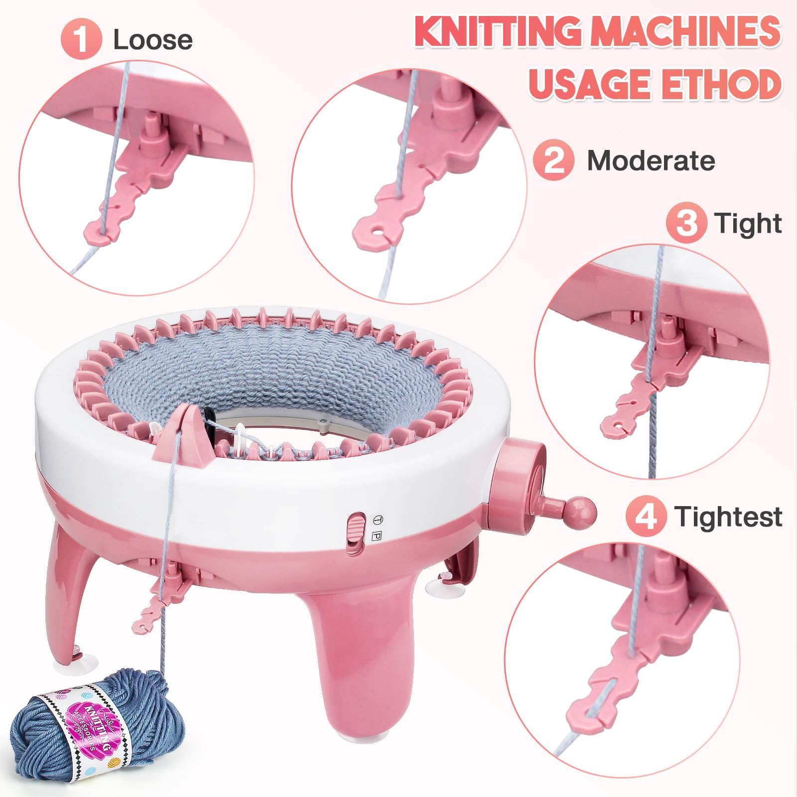 LetCart 48/40 Nadeln Strickmaschine mit Reihenzähler für Erwachsene/Kinder, Runde Strickmaschine Mit Dual-Modus, DIY-Handstrickmaschine für Mützen, Schals, Handschuhe und Socken (40 Nadeln)