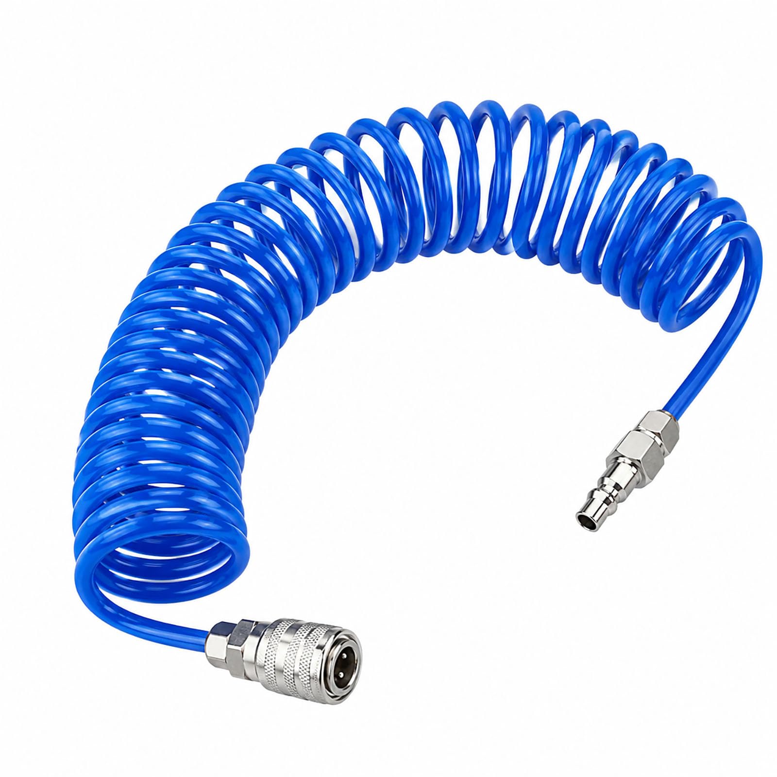 COYOUCO 3-15 Meter pneumatischer Schlauch Blau PU Spiralluftschlauch mit Anschlüssen 12 mm Außendurchmesser 8 mm Innendurchmesser,15m